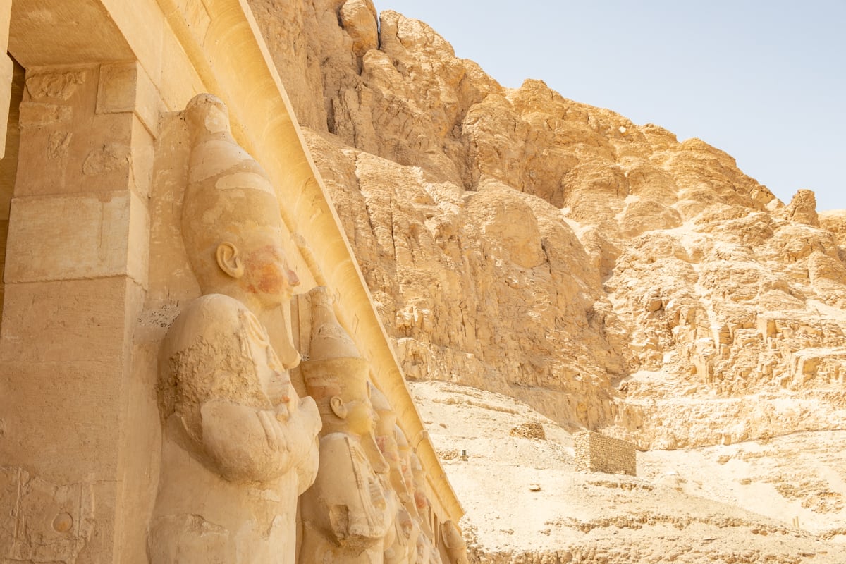 Statues of Osiris at the Hatshepsut temple in Luxor